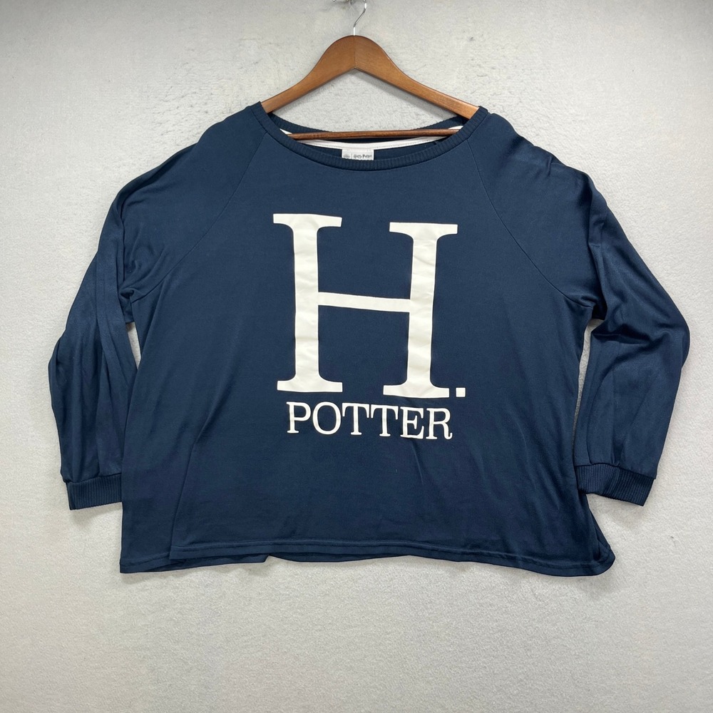 Harry Potter Sleep Shirt Womens 3X Navy Blue Graphic Long Sleeve Pajama Top